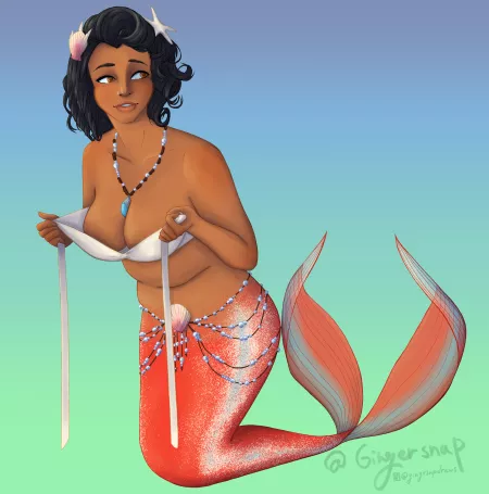 [OC] Mermaid fixing her top by gingersnpdraws