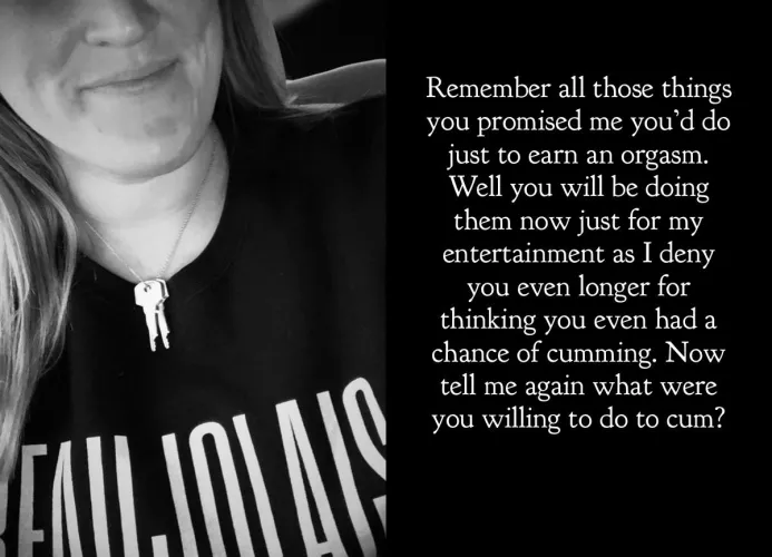 [OC] My sub loves this pic of his keys hanging around, with so much tease and denial lately he’s promising me the world for release. So I sent him this this morning to make him realize his true place. by Kinklivesmatter