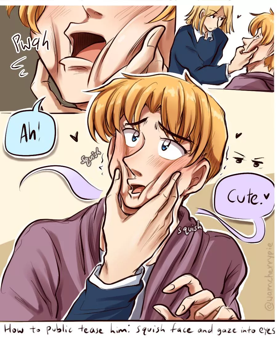 [OC] Squishing his cute and shy face ♡ posted by wamcherrypie