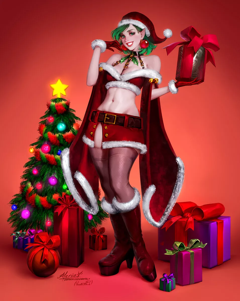 OC xmas elf Polina pinup commission by Aleriia_V (lerapi) posted by n0laloth