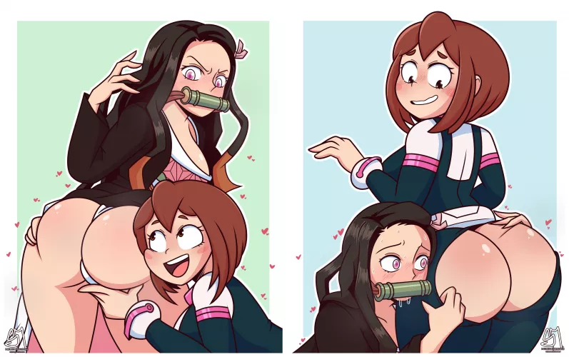 Ochako and Nezuko checking booties [SemiDraws] by BrieCheeseH