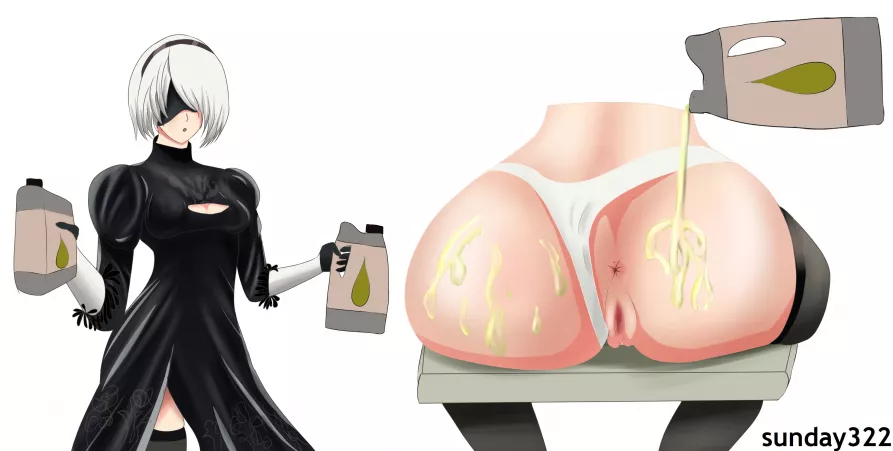 oiling up 2b's ass (art by me) by SunDay322