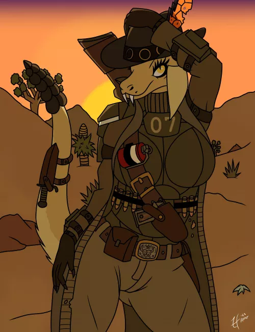 One of my first digital pieces. Traditional sketch, then digitized. My New Vegas Nightstalker, Aster by ZehFoxArts