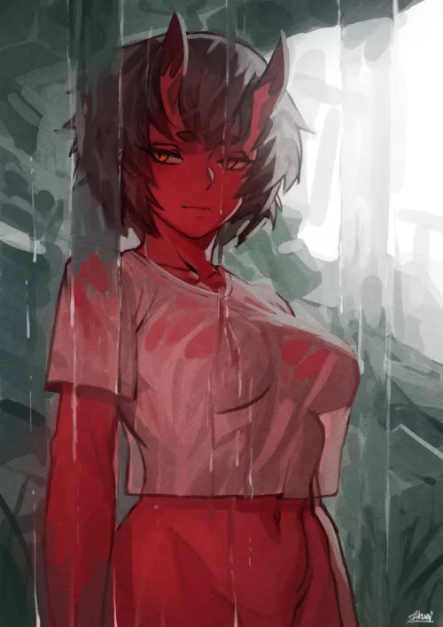 Oni in rain by haggotstar