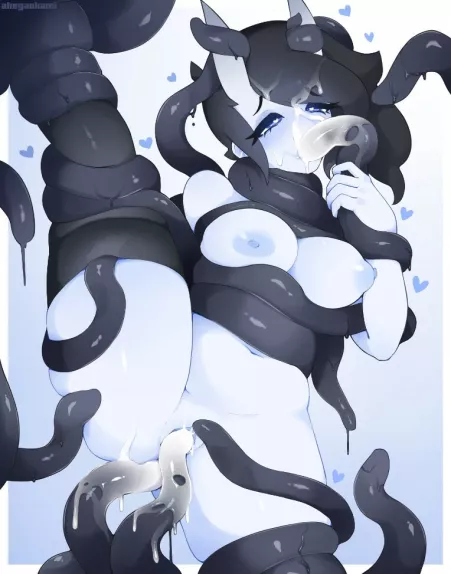 Oni with very cuddly tentacles by ahegaokami (female) by Vxwolf1