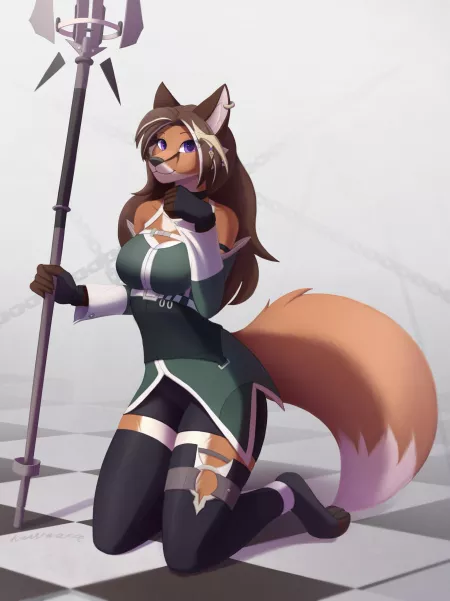 Orange, green, polearm. | Art by me by KunstWaffe