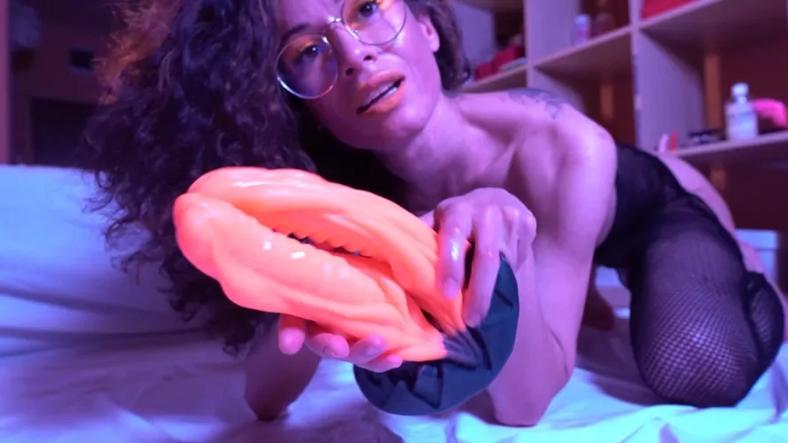 Orange snow - Stacy Bloom enjoy double anal toy at home in sexy opened-ass fishnet shorts. by legalporno