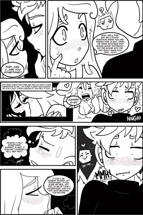 [Original]Eva innocently trying to process her newfound concept of heat/attraction(before their relationship)Eva was adapting to Earth & learning about humans/the English language. & since she’s a water creature, her questions can be blunt. Fur by OneLayerGirl