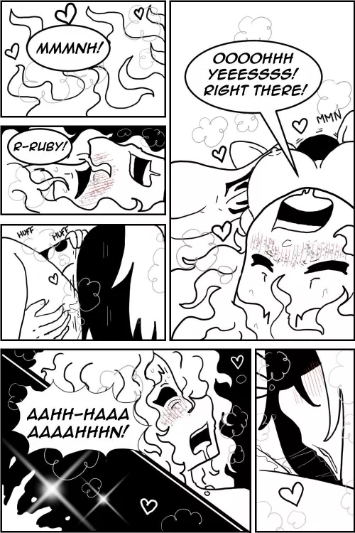 [Original][Our Little Universe] Just some random comic panels I drew if my OC Ruby offering Rosa a post-shower “surprise” 👀😳🥴❤️ by OneLayerGirl