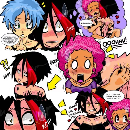 [Original][Our Little Universe] Ruby discovers that she has some mysterious “scratches” on her back 👀😳🥴❤️‍🔥 Just a fun little collage style drawing 🥰✍🏽✨ by OneLayerGirl