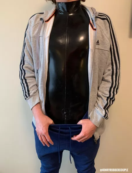 Out and about in this outfit. What do you think? by kinkyrubbercouple