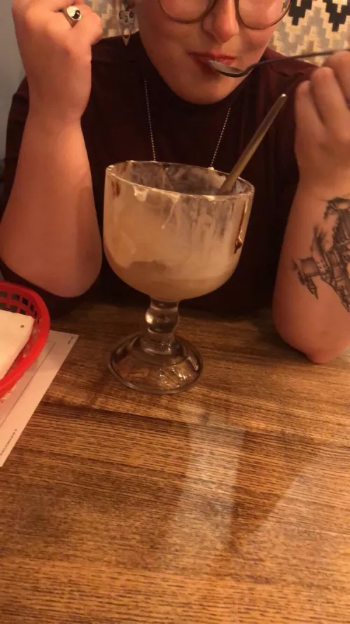 Out for Valentine’s Day early and my little won’t stop eating the ice cream even though she’s full she’s determined to finish it all 🍦 by sharcusmutt