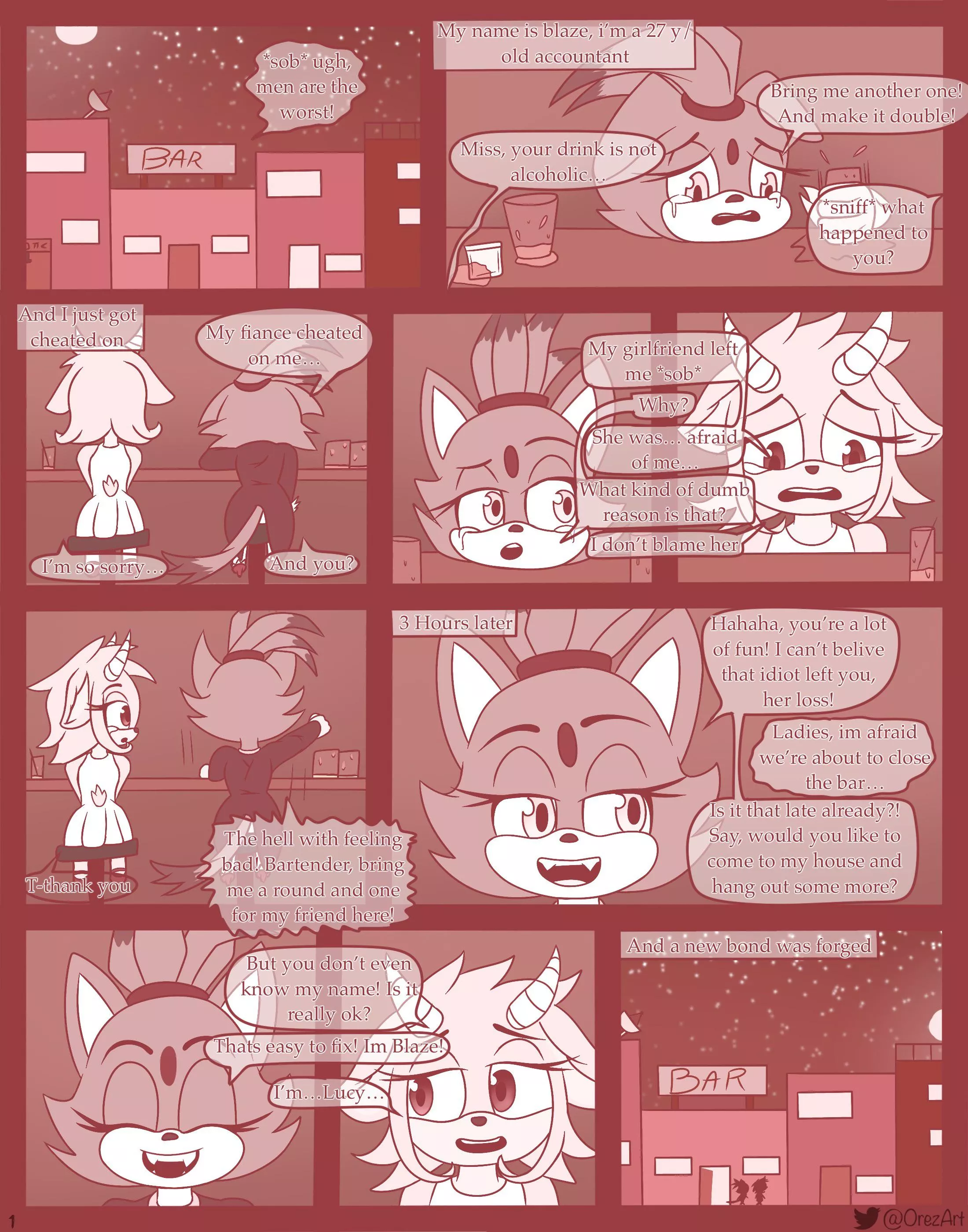 Page 1 of the comic “blazing love” (@OrezArt) posted by OrezArt