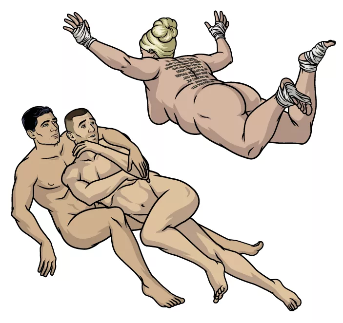 Pam jumping onto Archer and some guy. posted by TchaikovskyPandora