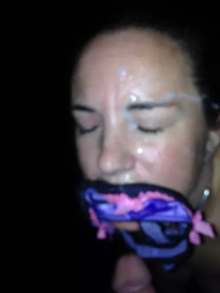 Panties in her mouth, cum on her face (sadly blurry photo) by PM_ME_UR_CUTE_SHOES