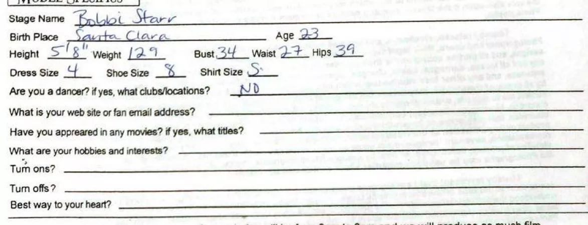 Part of Bobbi's model form for her agency by SpunkySpunkyAssGuy