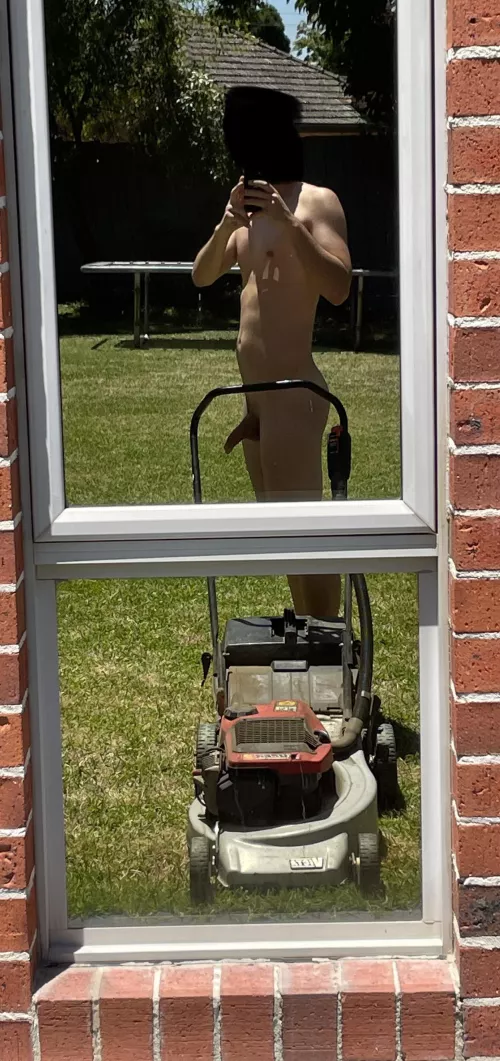 Perfect weather to mow the lawn by Nudistneighbour123