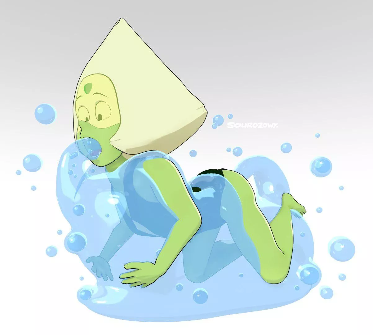 Peridot gets water tentacle’d (Art by sourozowy) posted by renegade_zibit