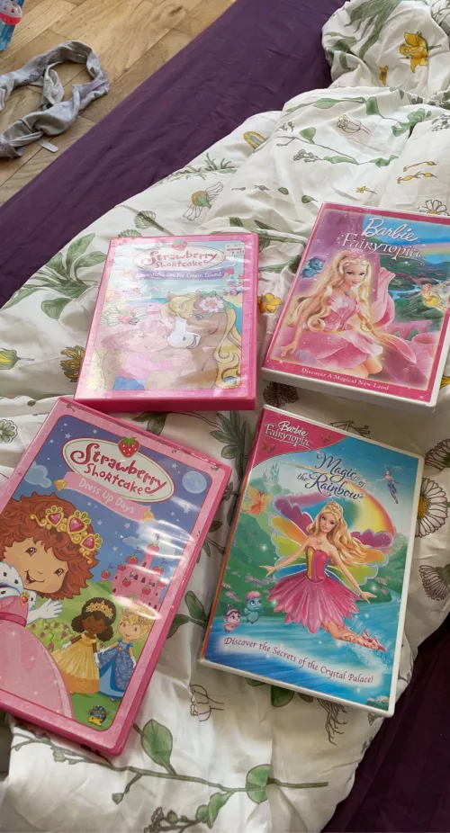 Picked these up at the thrift store!! omg so excited. I am going to watch strawberry shortcake, bake sugar cookies, and color today. by Old_Shop_1328