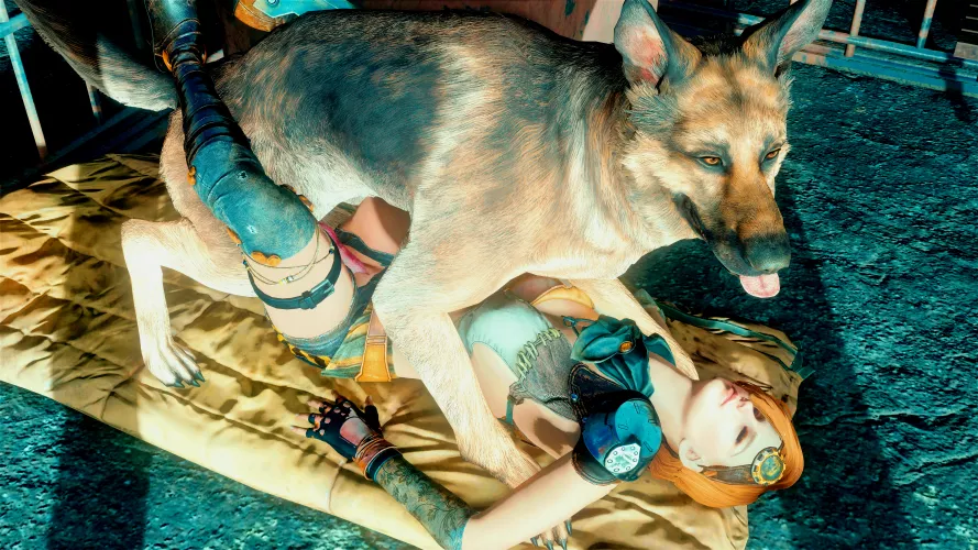 Picture made by me, Maxp8147. Dogmeat couldn't wait for her to undress (Fallout 4) by maxp8147