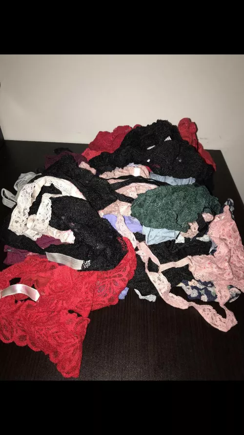 Pile of stolen thongs from college dorm laundry room. Ready to be soaked in my seed by mally_ace