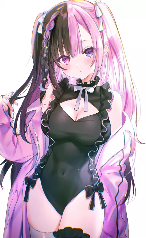 Pink And Black Frilled Leotard Girl (Nekoyashiki Pushio ) [Original] by sequence_string