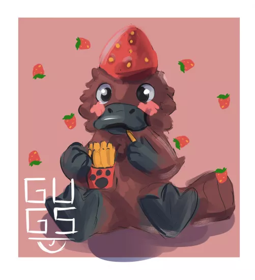 platypus with a strawberry hat by gugulokaso