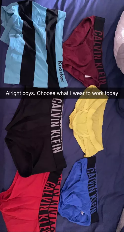 Polling the guys on snp about what underwear I wear to work. Any thoughts? by jayboy1345