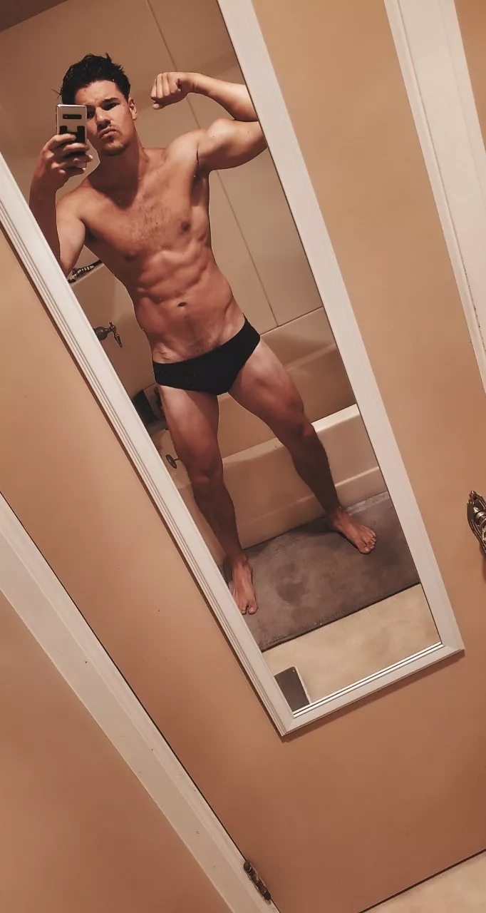Post workout shower selfie posted by morningwoodies