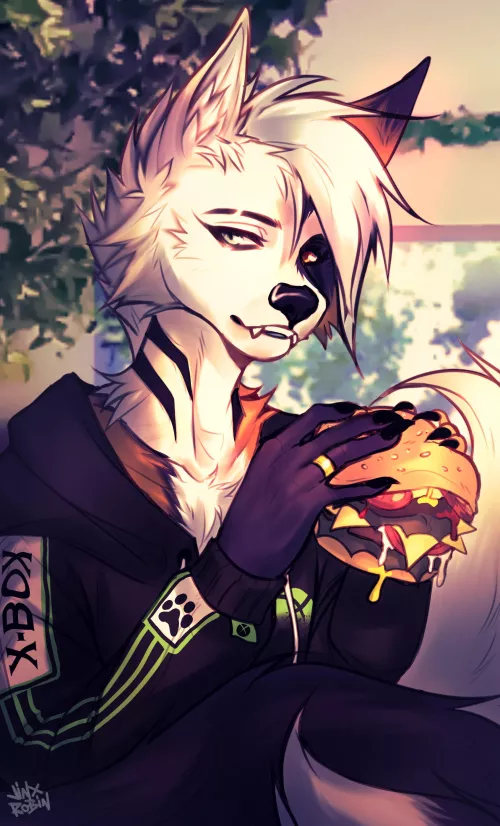 POV: she wants your fries. (Art by me, my fursona, @RobinJinx_ ) by Jinx_Robin