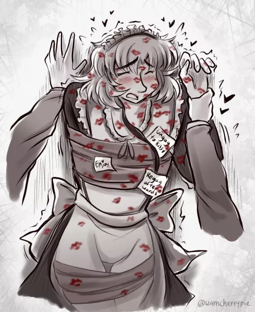 POV: You, a lipstick-loving domme are pinning your needy sub to the wall and smothering them in kisses ♡ [OC] by wamcherrypie