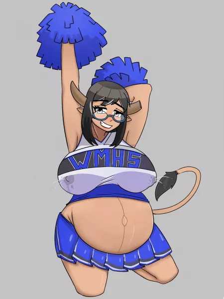 Preggo minotaur in her old cheerleader outfit (Artist is TribalToe from Discord) by Kongou_Dess