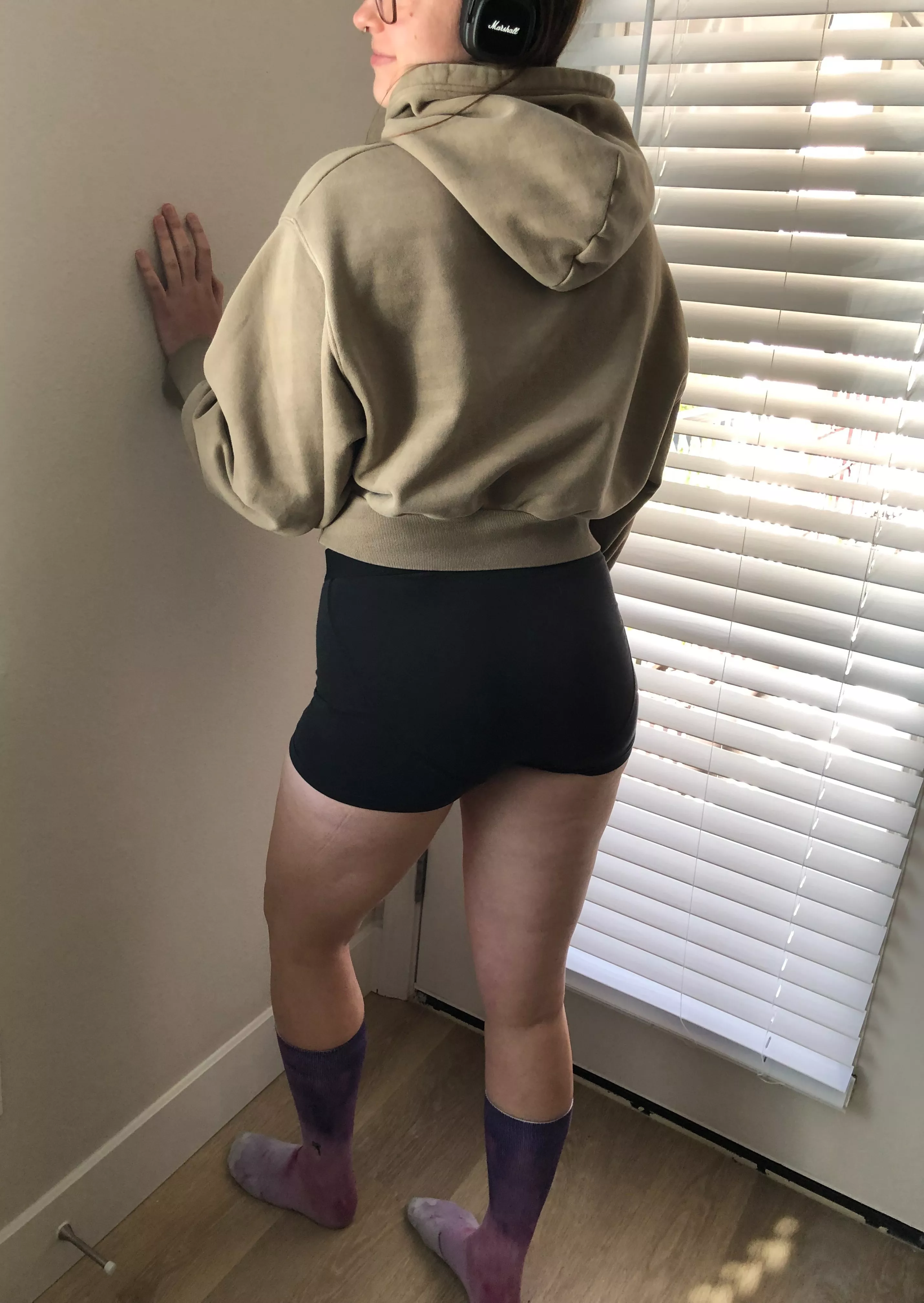 pretty much my study uniform 🤓hoodie + long socks + glasses + headphones posted by merrymaryjane69