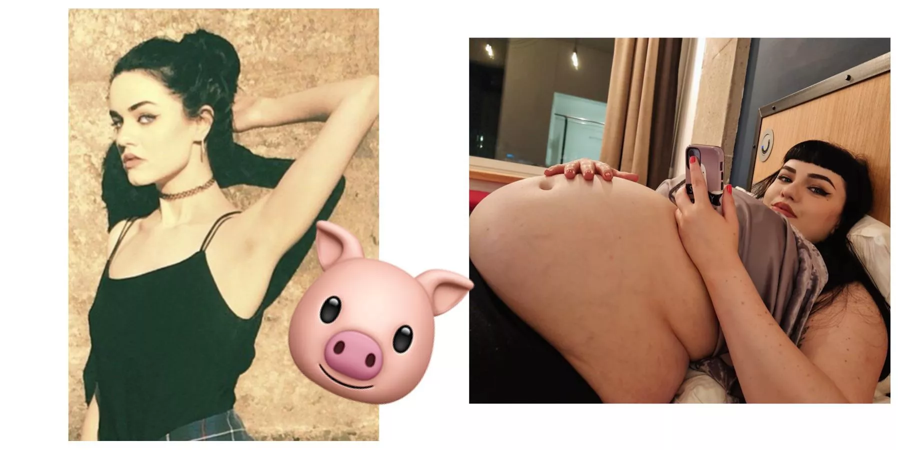 Pretty vs also pretty but with much more to love 🖤🐷 did you even recognize me in the first pic? 😋 posted by hmmwelp