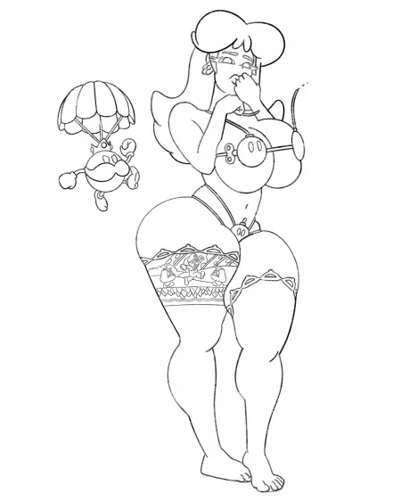 Princess Daisy in underwear lineart (with King Bob-omb) by Signal-Season
