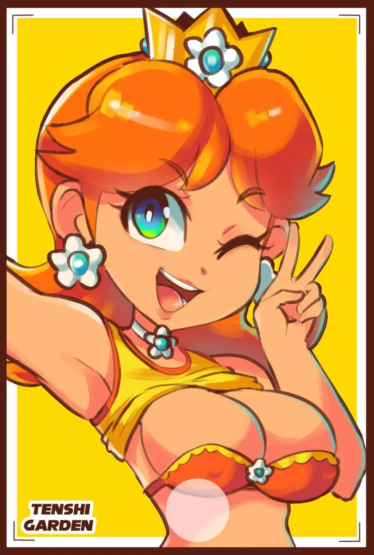 Princess Daisy taking a picture (TenshiGarden) [Super Mario Bros.] posted by organizeit2