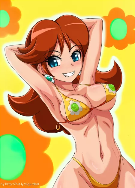Princess Daisy's new bikini seems to be very tight on her chest. (SigurdHosenfeld) by SamusDk
