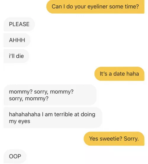 Pro tip: Offer to do their eyeliner 😂 by ObsidianGal