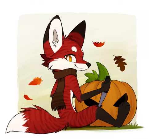Pumpkin Carving Fox 🦊🎃(My Fursona, By @SepiaPaws on Twitter) by CyborgNinja452