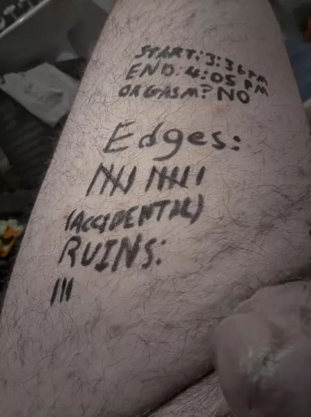 Punishment for cumming too early. She likes to tally up my edges since it makes me even hornier by Regular_College_2642