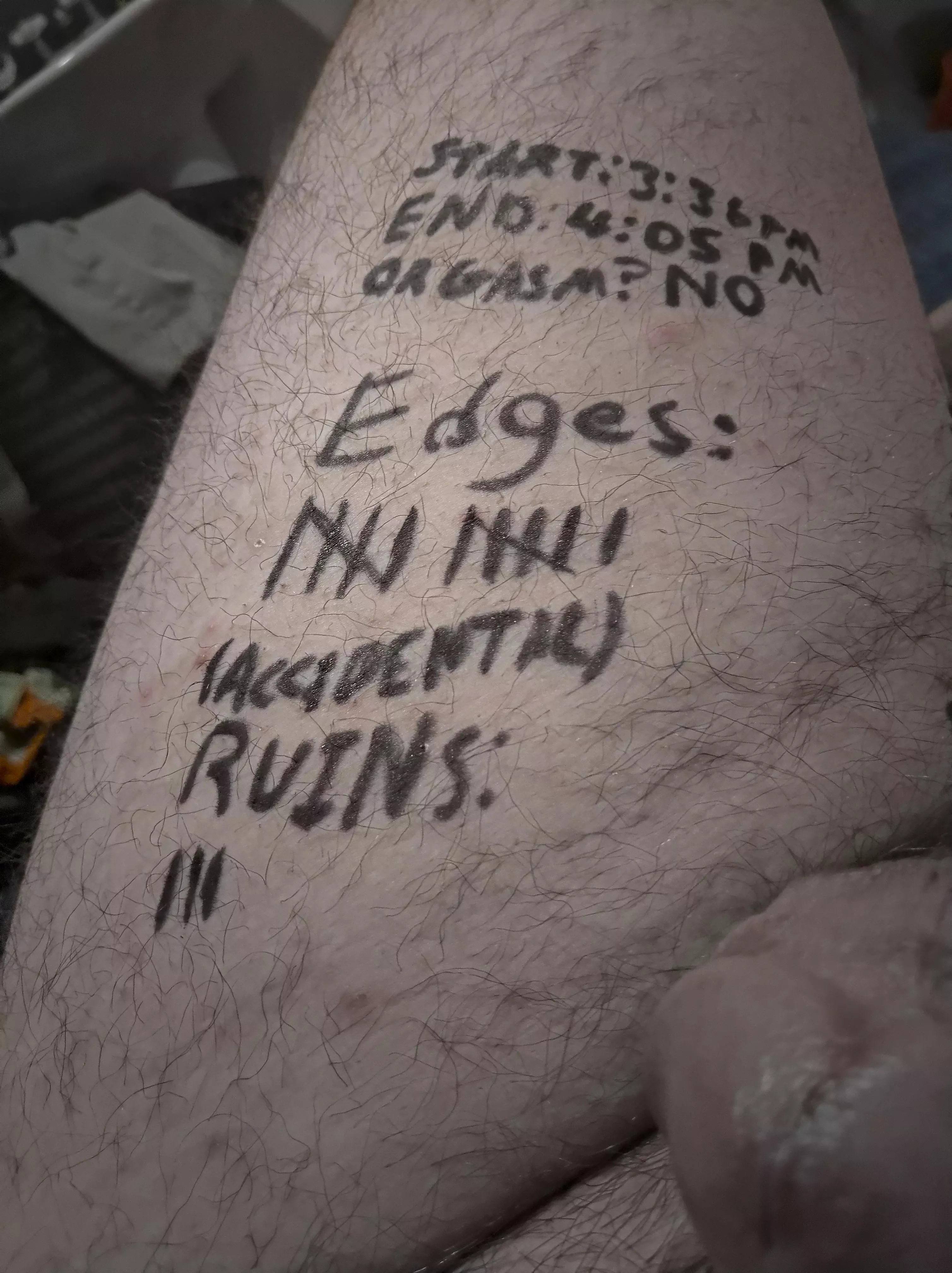 Punishment for cumming too early. She likes to tally up my edges since it makes me even hornier posted by Regular_College_2642