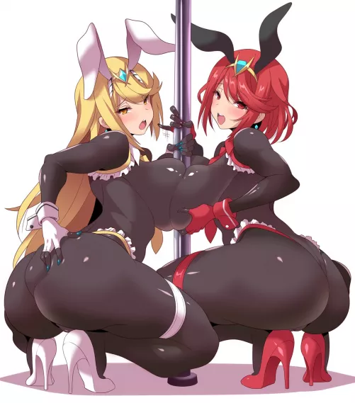 Pyra And Mythra Shiny Bunny Girl Strippers (Konno Tohiro) [Xenoblade] by sequence_string