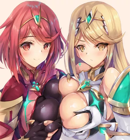 Pyra & Mythra (Inoue Takuya) by definitelynotaiko