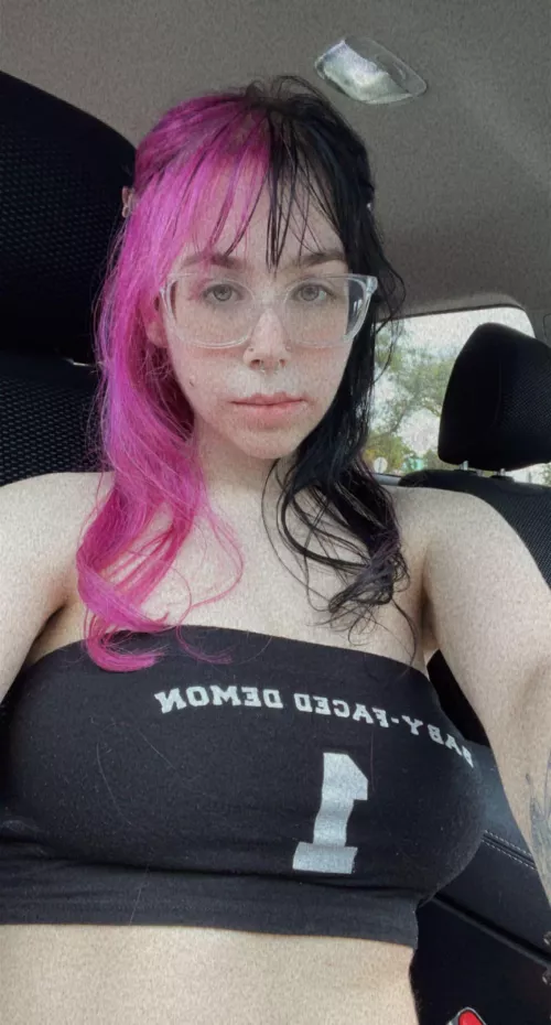 quick tube top car selfie by sicksadfairy