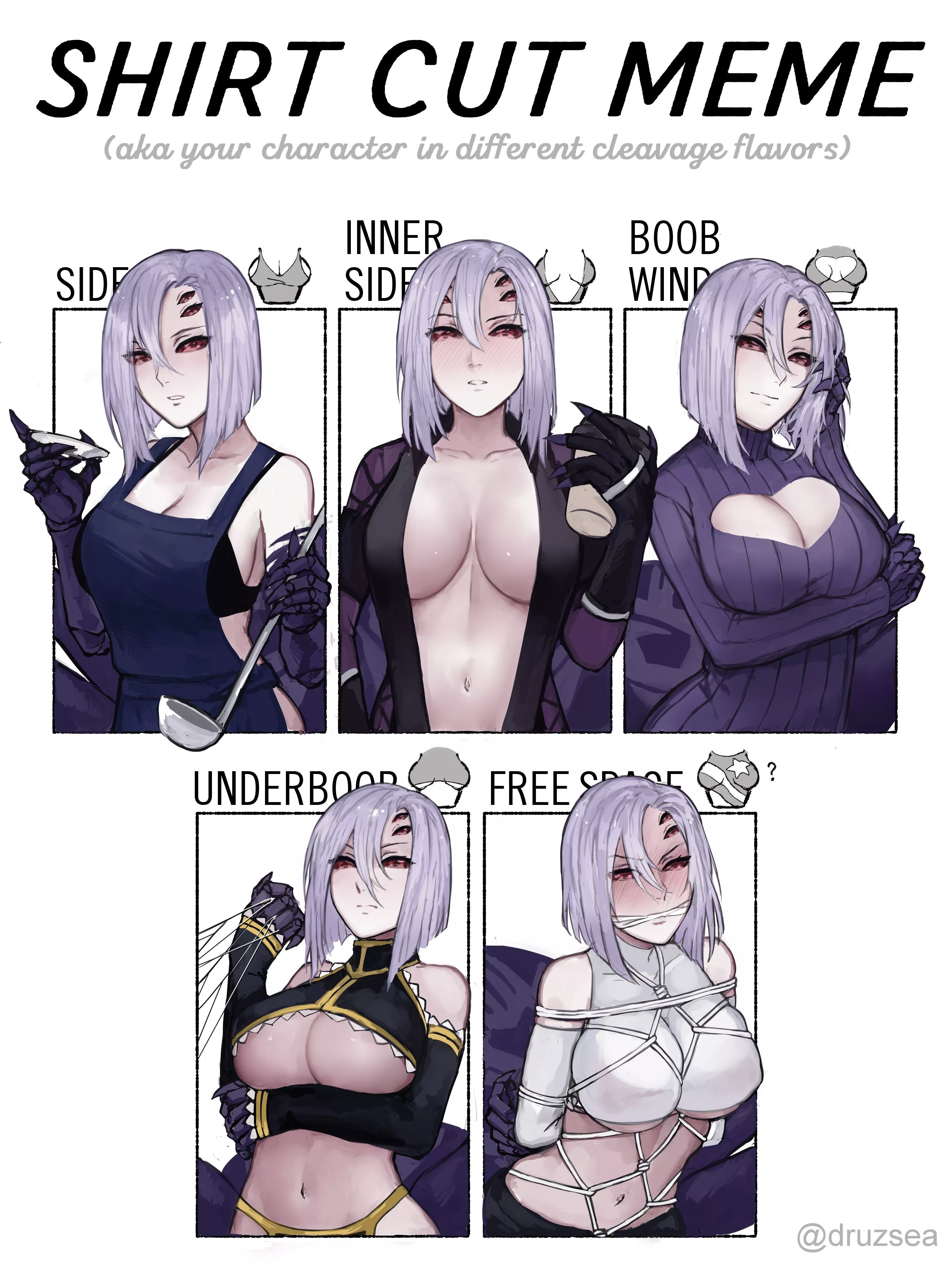 Rachnera's attempt at the shirt cut meme posted by Jacrispy_Tenders