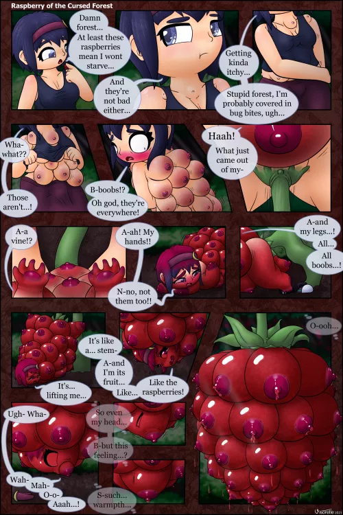 Raspberry of the Cursed Forest (Unwilling; Inanimate; Cluster; Multibreast; Lactation; F Human -> Raspberry) [Comm] by Visorelle