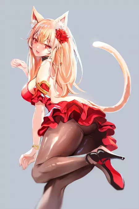 Red Dress Neko [Original] by CheetahSperm18
