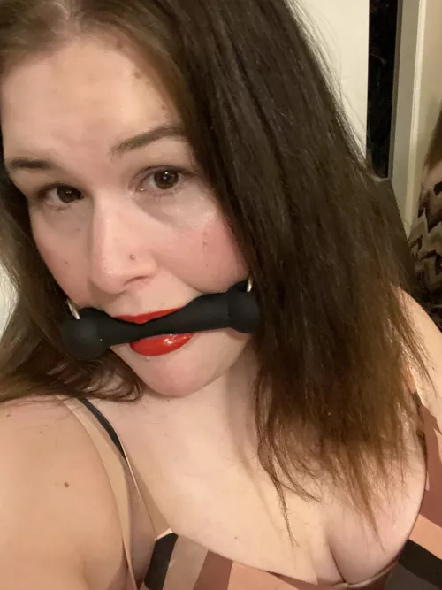 Red lips & black gag make a great combination! by PghHotwife