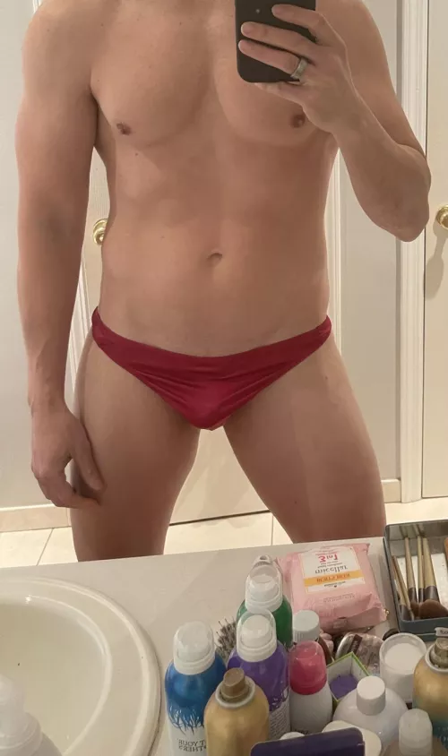 Red satin thong by Fitprettyboy100