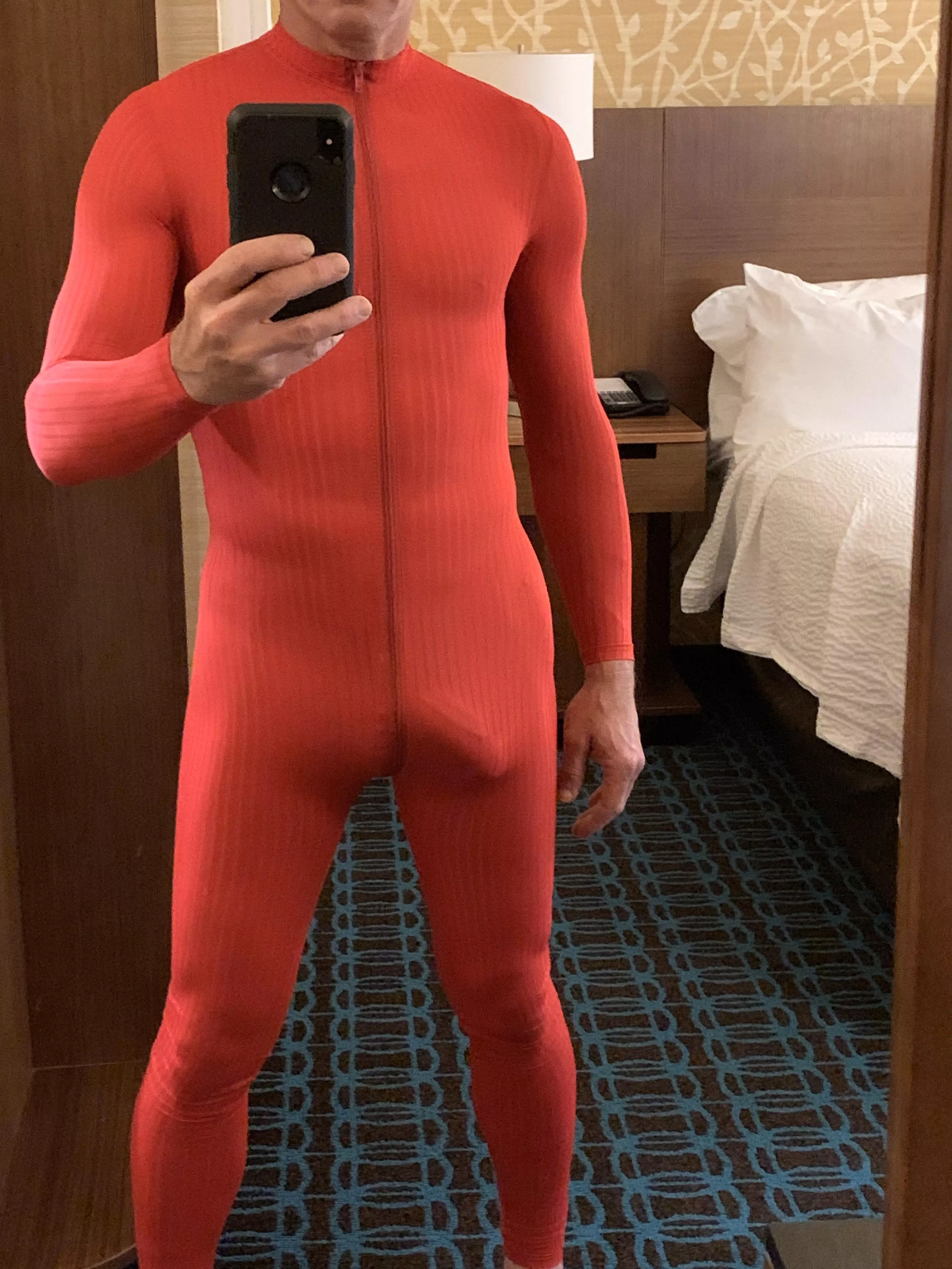 Red silk suit w 2 way zipper posted by jomich379